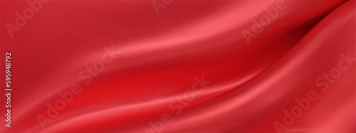 Abstract red silk vector background. Luxury cloth or liquid wave. Abstract or red fabric texture background. Red Cloth soft wave. Creases of satin, silk, and Smooth elegant cotton.