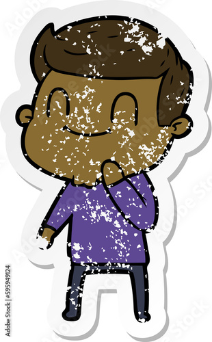 distressed sticker of a cartoon friendly man