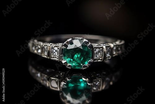 Art Deco Emerald Engagement Ring. Generative AI
