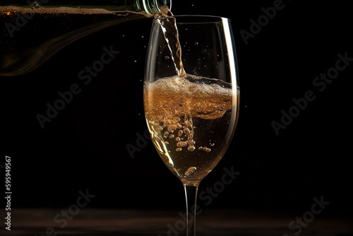 Champagne Poured In Glass. Generative AI