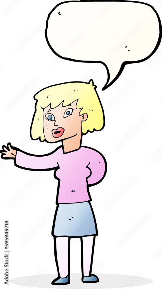 cartoon woman explaining with speech bubble cartoon woman explaining with speech bubble