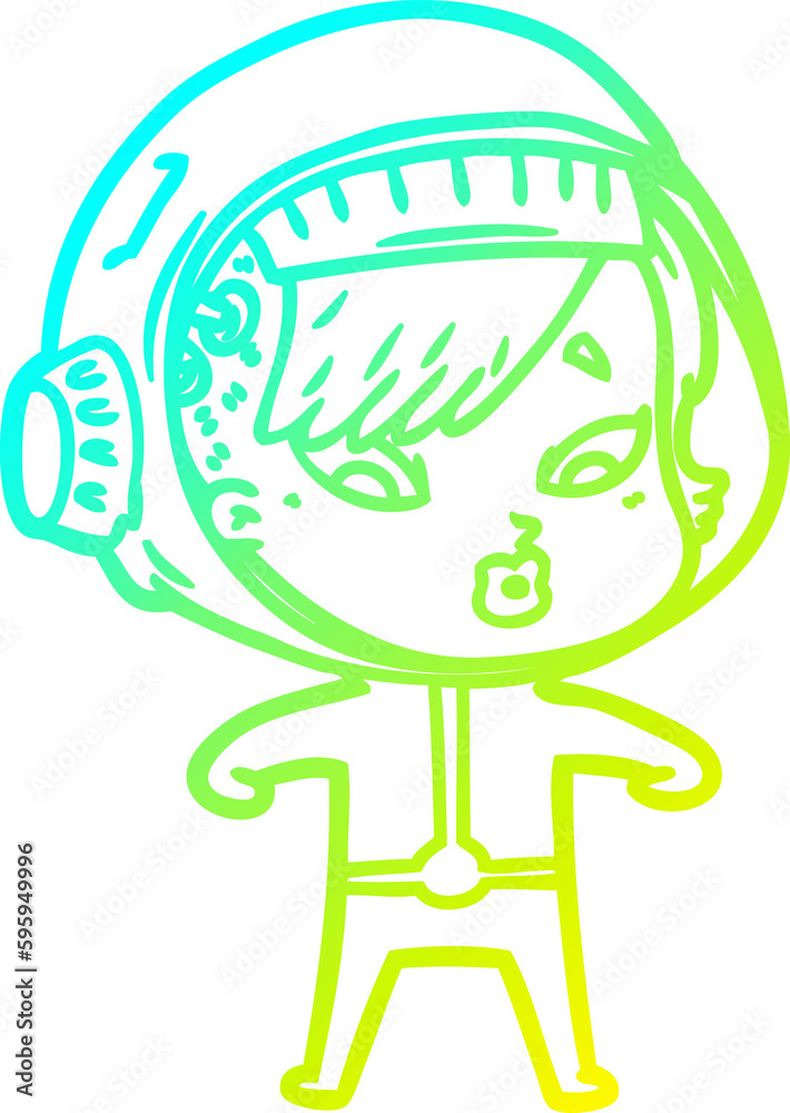 cold gradient line drawing of a cartoon astronaut woman cold gradient line drawing of a cartoon astronaut woman