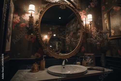 Decorated bathroom mirror. Generative AI