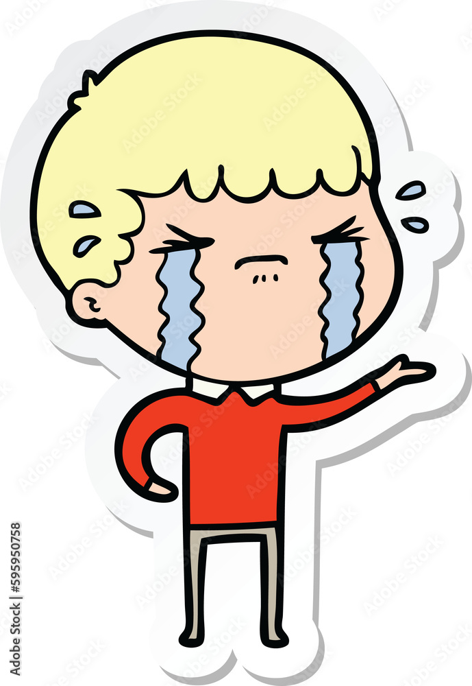 sticker of a cartoon man crying