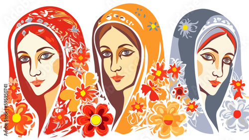 illustration of a woman with a traditional headscarves vector.