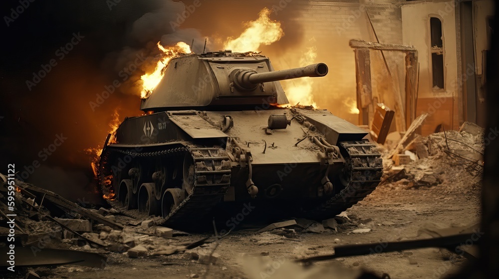 WWI Tank Ruins Destroyed Armored Vehicle War Consequence Generative AI WWI Tank Ruins Destroyed Armored Vehicle War Consequence Generative AI