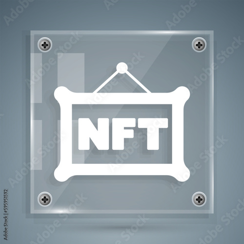 White NFT Digital crypto art icon isolated on grey background. Non fungible token. Square glass panels. Vector