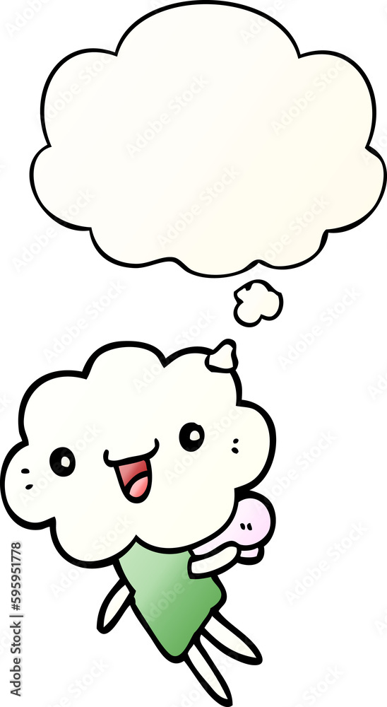 cartoon cloud head creature with thought bubble in smooth gradient style cartoon cloud head creature with thought bubble in smooth gradient style