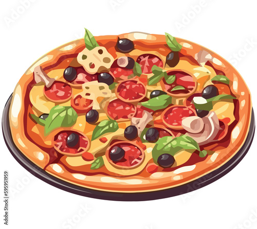 Fresh gourmet pizza with mozzarella and salami