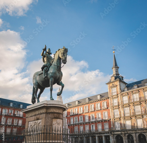 Monument in the Plaza Mayor in Madrid, Spain