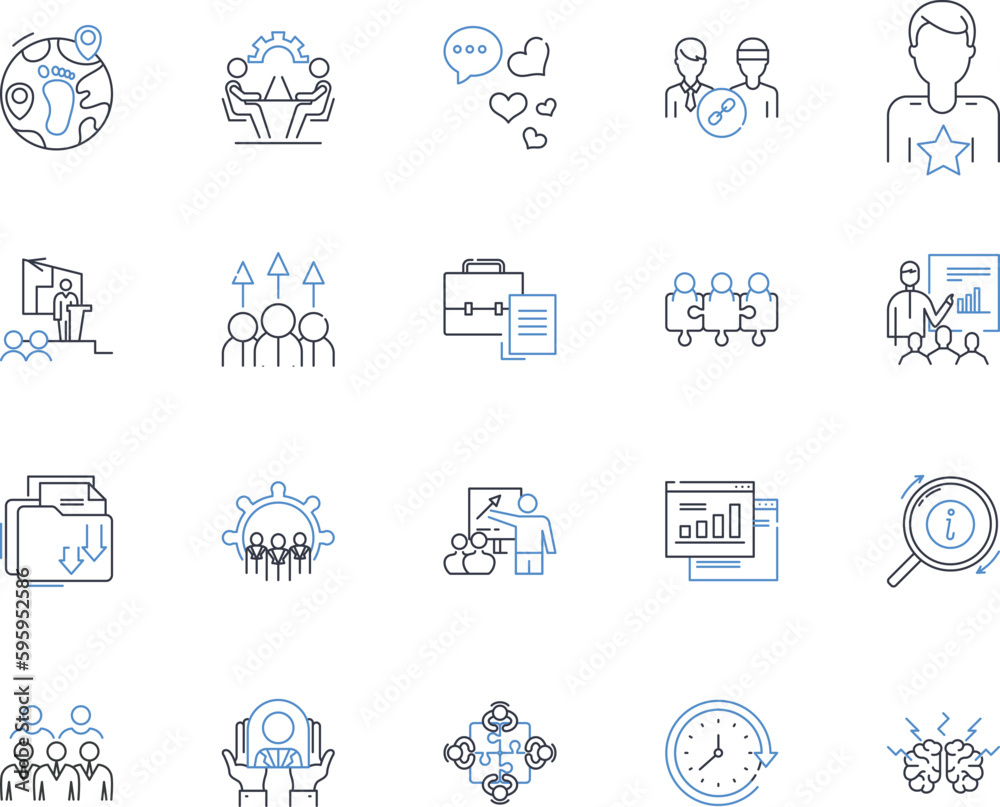 Design team line icons collection. Innovation, Creativity, Collaboration, Aesthetics, Ideation, Iteration, Experimentation vector and linear illustration. Precision,User-centered,Versatility outline
