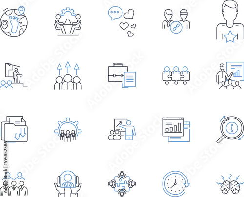 Design team line icons collection. Innovation, Creativity, Collaboration, Aesthetics, Ideation, Iteration, Experimentation vector and linear illustration. Precision,User-centered,Versatility outline