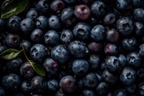 Top down view of fresh blueberries with waterdrops. AI Generative Art.