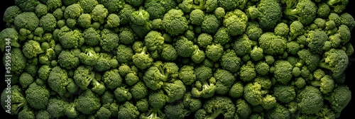 Top down view of fresh broccoli with waterdrops. AI Generative Art.