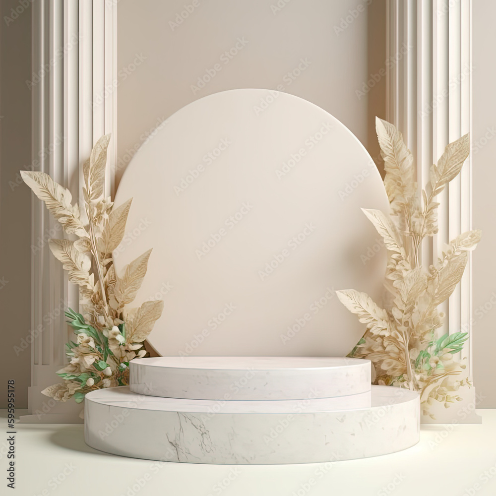 3D background, podium display, natural, beige and white marble banner backdrop with light and shadow, product promotion beauty cosmetic 3D background, podium display, natural, beige and white marble banner backdrop with light and shadow, product promotion beauty cosmetic
