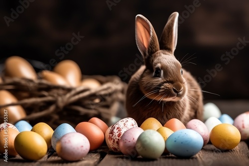 Easter Bunny With Chocolate Eggs. Generative AI