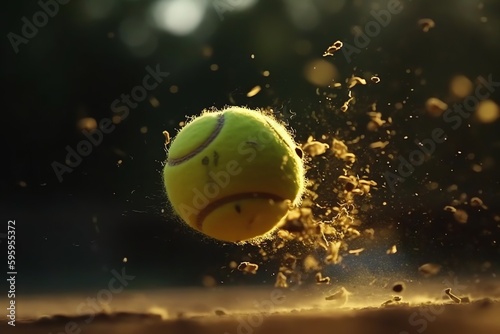 Slow motion tennis ball racquet impact. Generative AI © Pixel Matrix