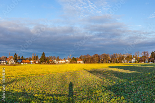 rural landscape in Munich with new settlement and fields photo