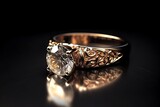 3d Gold Engagement Ring With Diamond And Reflection. Generative AI