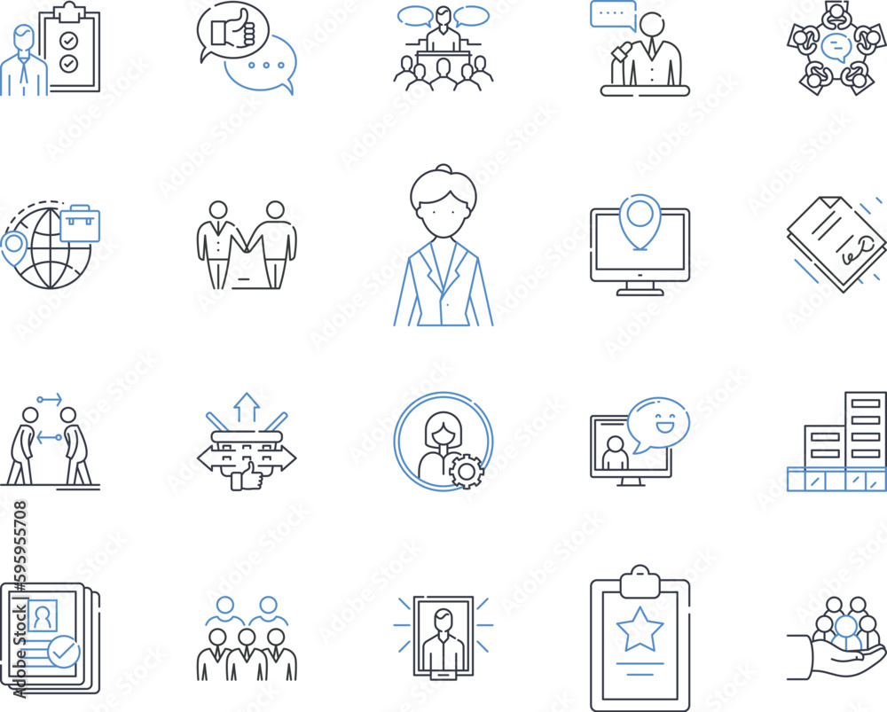 Staff deployment line icons collection. Allocation, Assigning, Deployment, Dispatch, Arrangement, Positioning, Shifting vector and linear illustration. Relocation,Reassignment,Scheduling outline signs