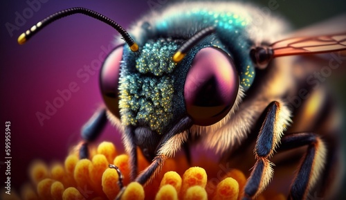 Abstract Colorful Bee Macro Photography, Generative ai © myAstock