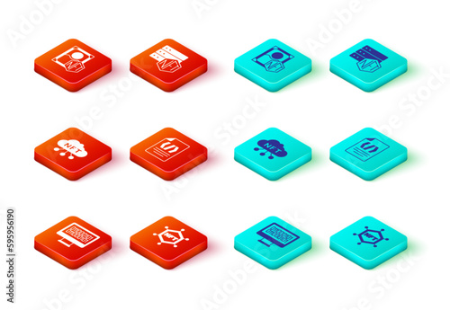 Set Binary code, NFT blockchain technology, cloud, and Digital crypto art icon. Vector