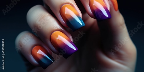 Ombree two toned nail polish, generative ai