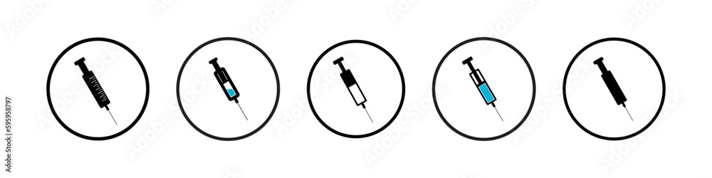 A set of medical syringes. Vaccine and syringe icon. Injection vector illustration. A set of medical syringes. Vaccine and syringe icon. Injection vector illustration.