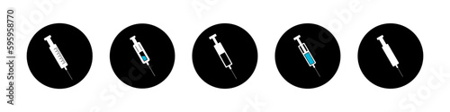 A set of medical syringes. Vaccine and syringe icon. Injection vector illustration.