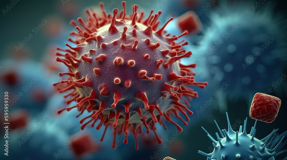 virus in red.Created with generative technology. virus in red.Created with generative technology.