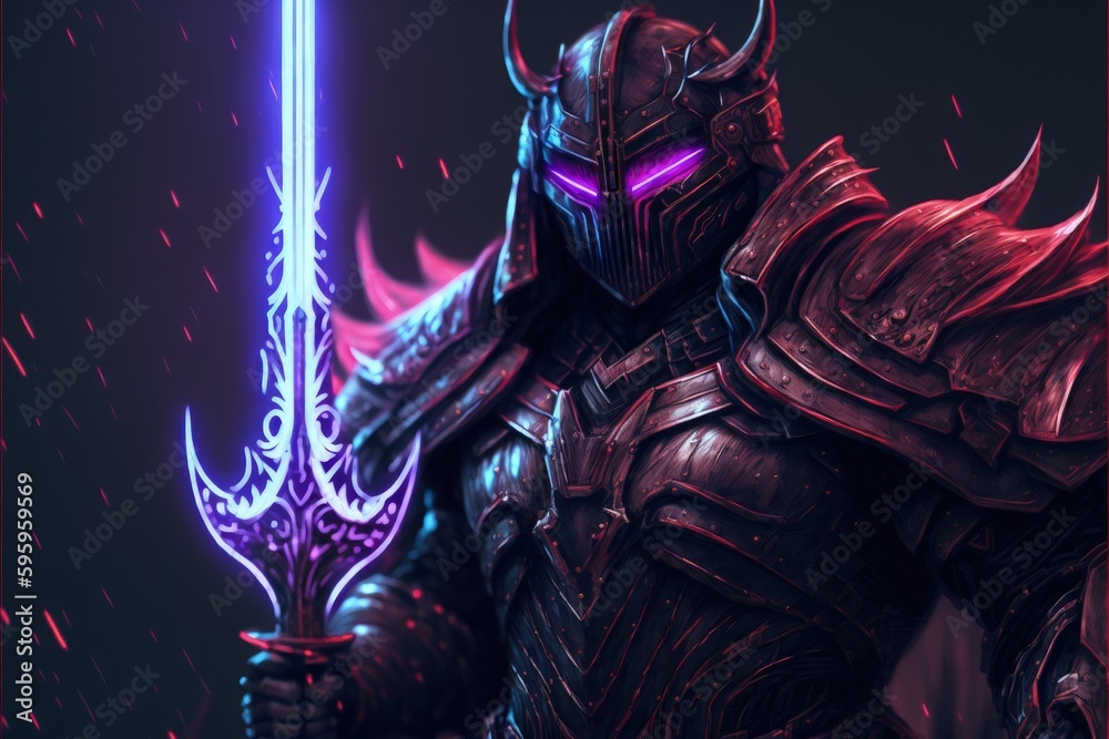 Sci-fi hero astro-warrior wearing advanced armor and wielding enchanted blade Fantasy concept , Illustration painting. Generative AI