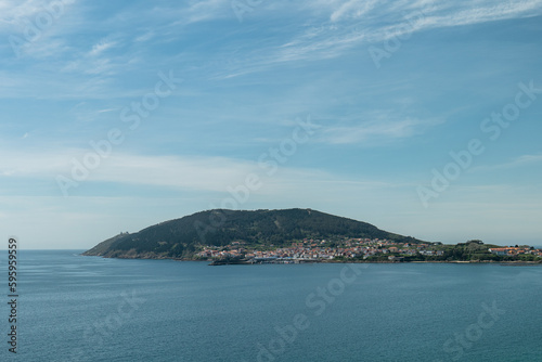 View of the village of Fisterra and the cape of Finisterre