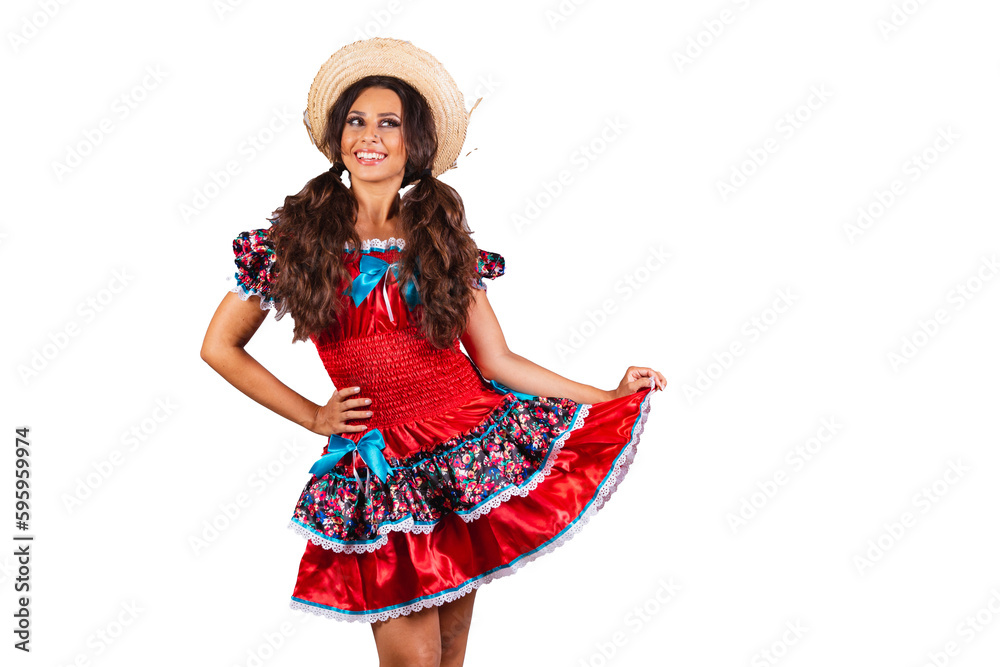 Brazilian woman, with June party clothes. Saint John's festival. - obrazy, fototapety, plakaty 