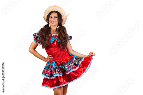 Print op canvas Brazilian woman, with June party clothes. Saint John's festival.