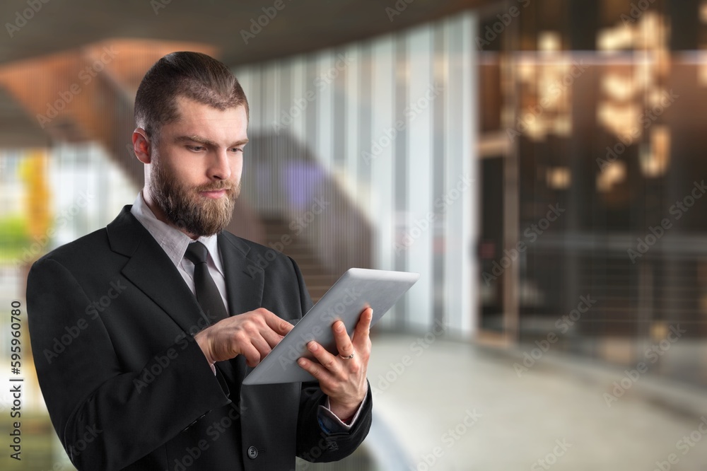 Smiling happy business man manager outdoor on street Smiling happy business man manager outdoor on street