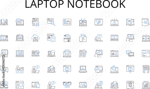 Laptop notebook line icons collection. Renovation, Refurbishment, Rehabilitation, Restitution, Restoration, Overhaul, Rebuilding vector and linear illustration. Refitting,Recuperating,Redesigning photo