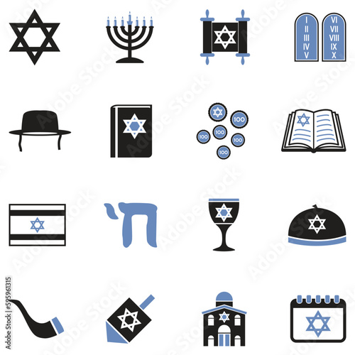 Hanukkah Icons. Two Tone Flat Design. Vector Illustration.