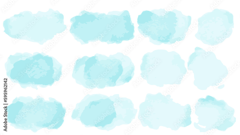 Set of blue watercolor brush isolate on white, vector.