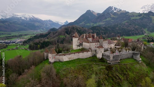 Wallpaper Mural Famous Gruyere Castle in Switzerland also called Schloss Greyerz - aerial view by drone Torontodigital.ca