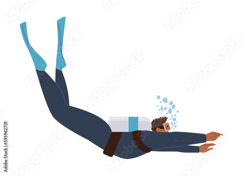 Man scuba diver wearing swimming suit using aqualung equipment enjoying water sport activity