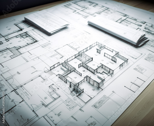 Building blueprint design and floor plans. Generative Ai.