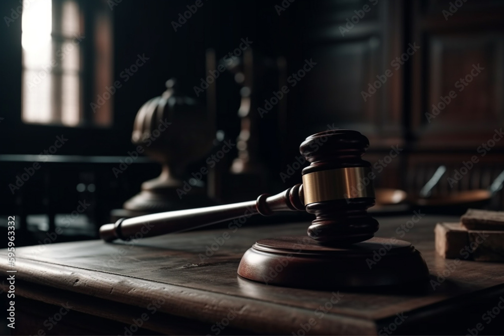 wooden gavel in american court, created with Generative AI Technology wooden gavel in american court, created with Generative AI Technology