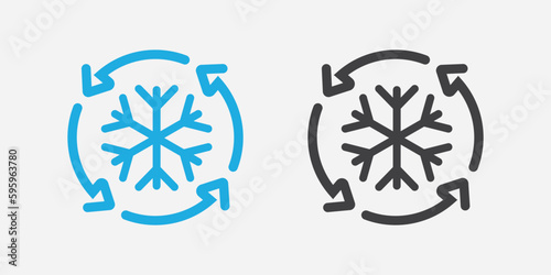 Freezer control icon. Automatic cooling defrost symbol. Sign car or home air conditioning vector flat. snowflake with four rotation arrows. vector.