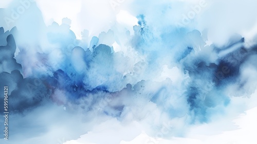 Abstract Watercolor Composition: Blurry Blue Sky and Powder Explosion, Harmonious Blend for Serenity - Generative AI