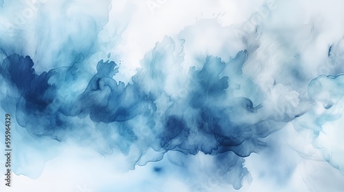 Abstract Watercolor Composition: Blurry Blue Sky and Powder Explosion, Harmonious Blend for Serenity - Generative AI