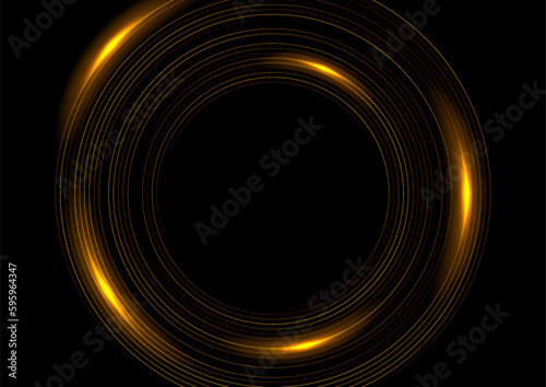 Orange minimal circular lines with glowing light abstract futuristic technology background. Vector digital art design