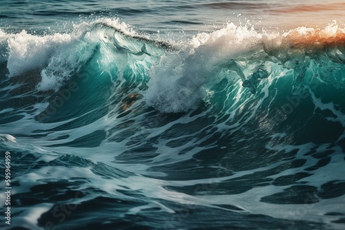 Contemporary abstract painting of ocean waves crashing onto beach. Generative AI © Beatriz
