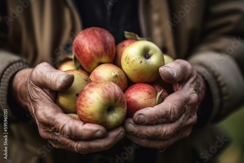close-up farmer's hands harvesting apples