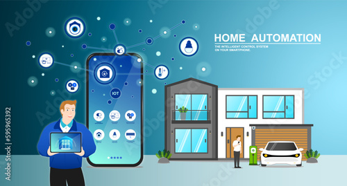 Home automation, Smart home intelligent system, Application on smartphone for security camera, Electric appliance or Device control, Infographic program for monitoring or management in the buildings.