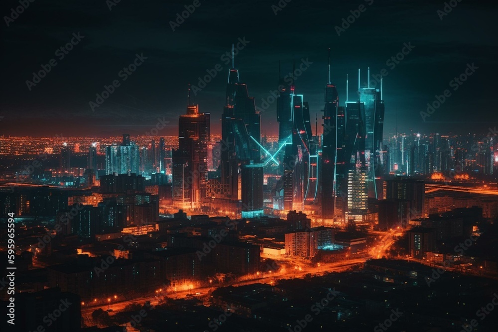 Detailed futuristic Moscow skyline with unreal colors & ultra-wide view. Generative AI